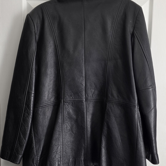 Jones New York Black Leather Button-Front Coat - Picture 2 of 5